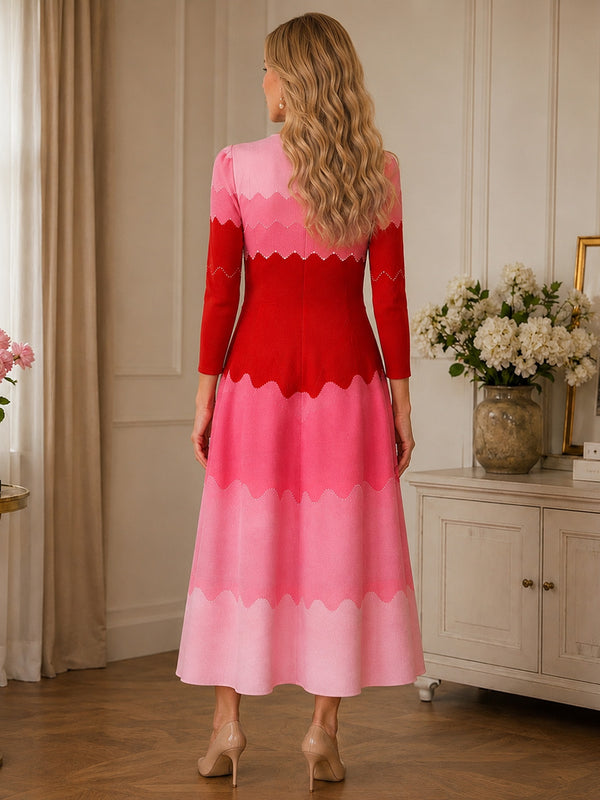 Elegant Pearl Embellished Pleated Maxi Bounce Dress