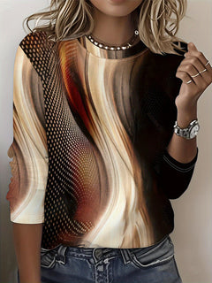 Artistic Print Round Neck Long Sleeve Fashion Top