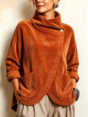 Asymmetric Button Corduroy Top