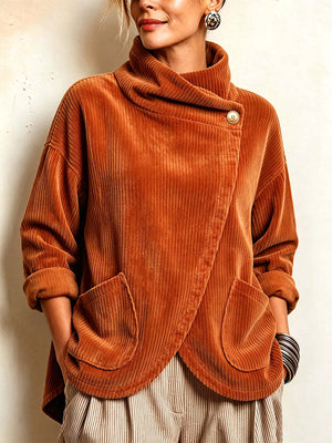Asymmetric Button Corduroy Top