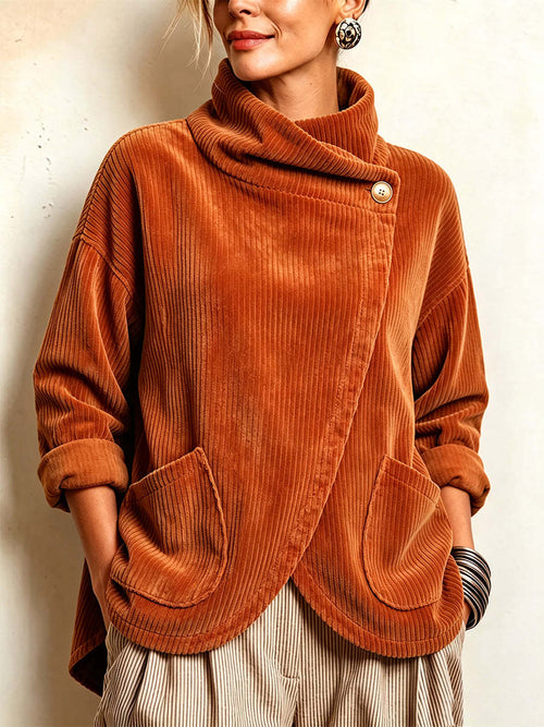 Asymmetric Button Corduroy Top