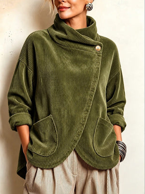 Asymmetric Button Corduroy Top