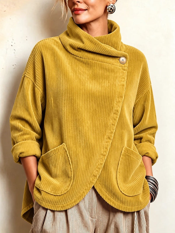 Asymmetric Button Corduroy Top