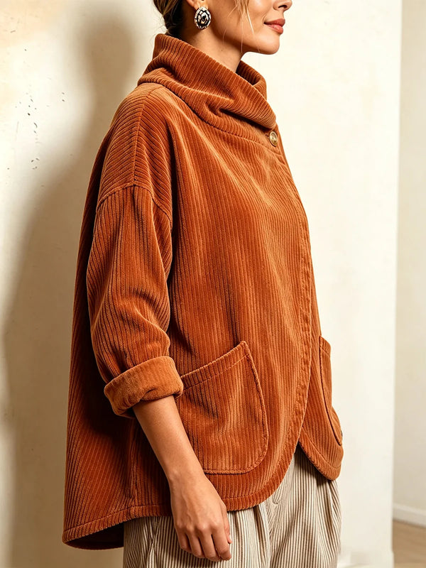 Asymmetric Button Corduroy Top