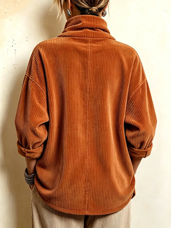 Asymmetric Button Corduroy Top