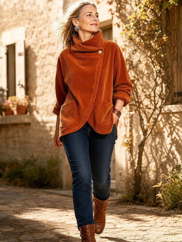 Asymmetric Button Corduroy Top