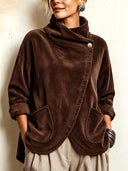 Asymmetric Button Corduroy Top