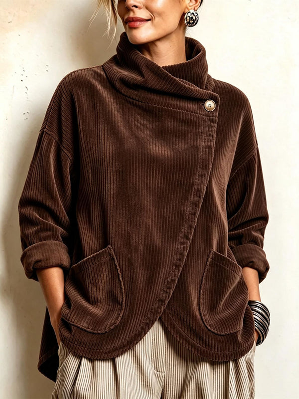 Asymmetric Button Corduroy Top