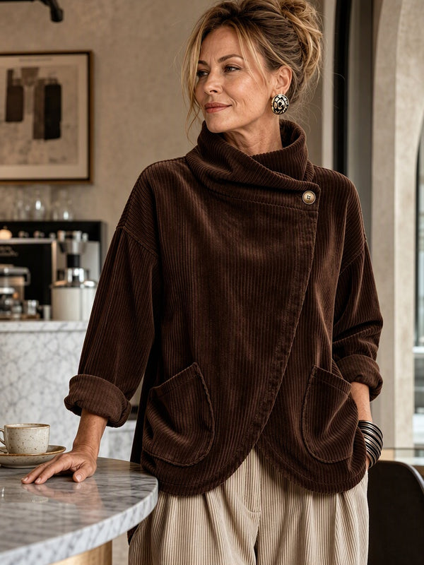 Asymmetric Button Corduroy Top
