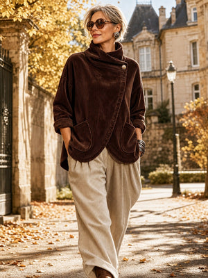 Asymmetric Button Corduroy Top