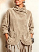 Asymmetric Button Corduroy Top