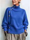 Asymmetric Button Detail Turtleneck Sweater