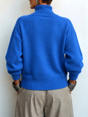 Asymmetric Button Detail Turtleneck Sweater