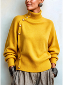 Asymmetric Button Detail Turtleneck Sweater
