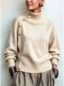 Asymmetric Button Detail Turtleneck Sweater