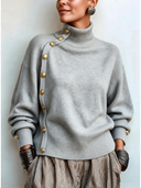 Asymmetric Button Detail Turtleneck Sweater