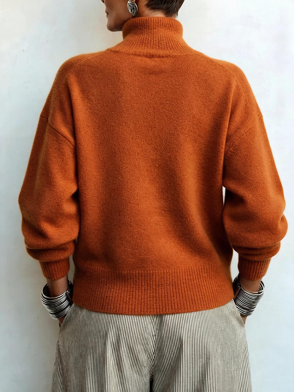 Asymmetric Button Detail Turtleneck Sweater