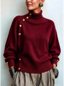 Asymmetric Button Detail Turtleneck Sweater
