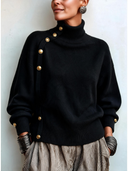 Asymmetric Button Detail Turtleneck Sweater
