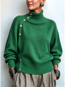 Asymmetric Button Detail Turtleneck Sweater