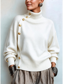 Asymmetric Button Detail Turtleneck Sweater