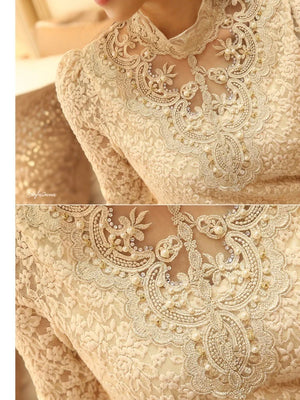 Beaded Lace Stand-Up Collar Top