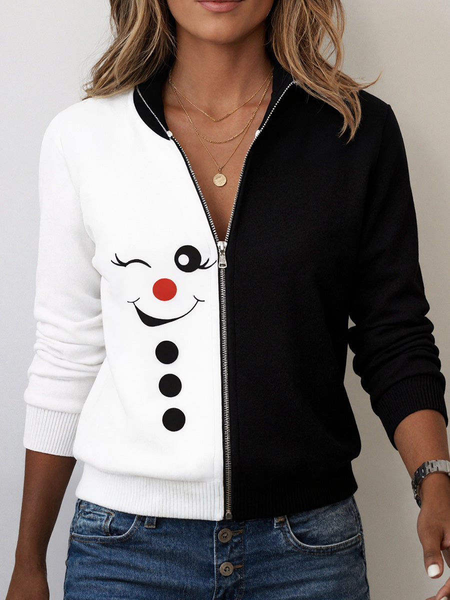 Black White Block Print Zipper Top