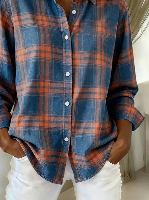Blue Checkered Long Sleeve Button-Down Shirt