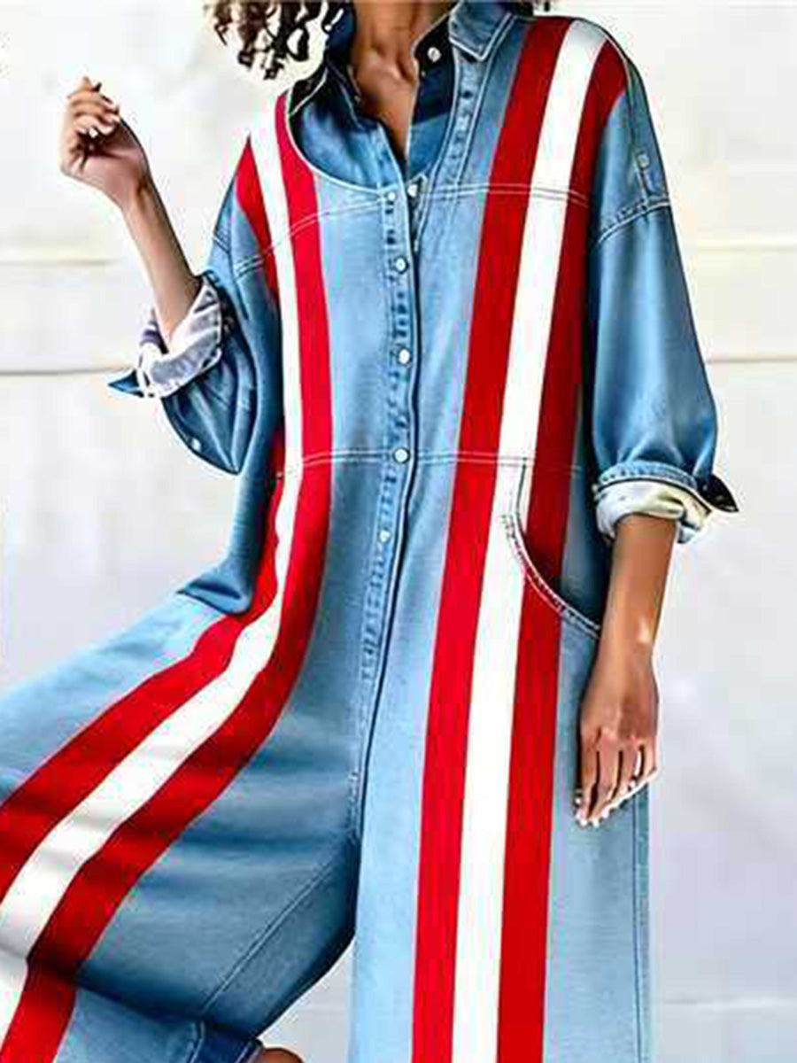 Blue Striped Print Relaxed-Fit Jumpsuit