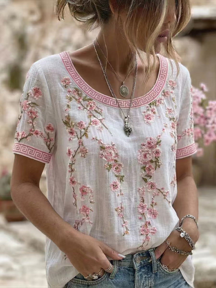 Bohemian Floral Crew-Neck Top
