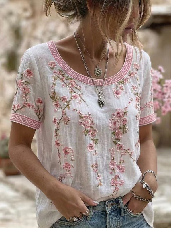 Bohemian Floral Crew-Neck Top