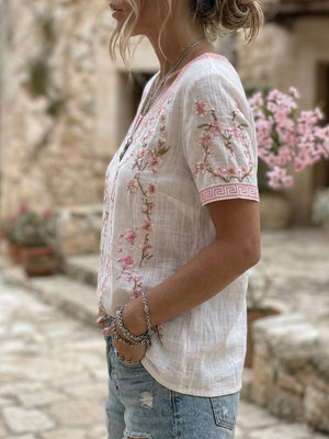 Bohemian Floral Crew-Neck Top