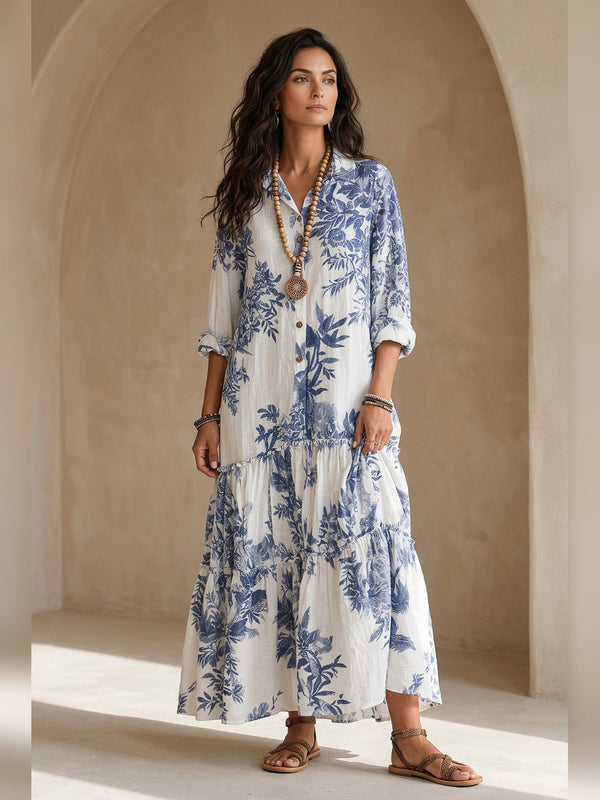Bohemian Floral Button-down Maxi Dress