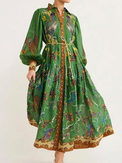 Bohemian Long-Sleeve Flowing Maxi Dress