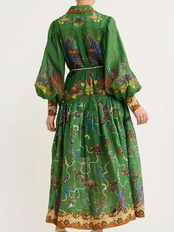 Bohemian Long-Sleeve Flowing Maxi Dress