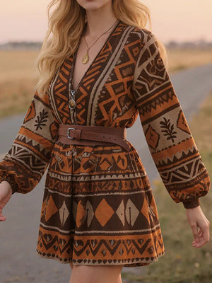 Bohemian Print Long-Sleeve Dress