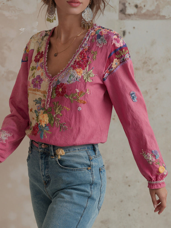 Bohemian Print Relaxed V-Neck Top