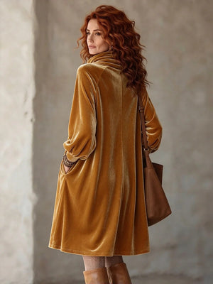 Boho Asymmetric Button Velvet Midi Dress