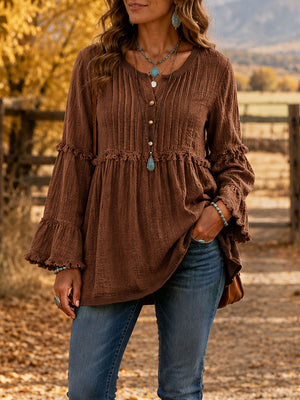 Boho Chic Long Sleeve Fringe Top