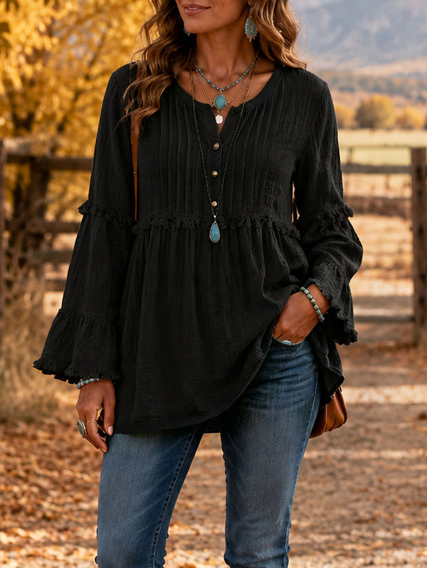 Boho Chic Long Sleeve Fringe Top