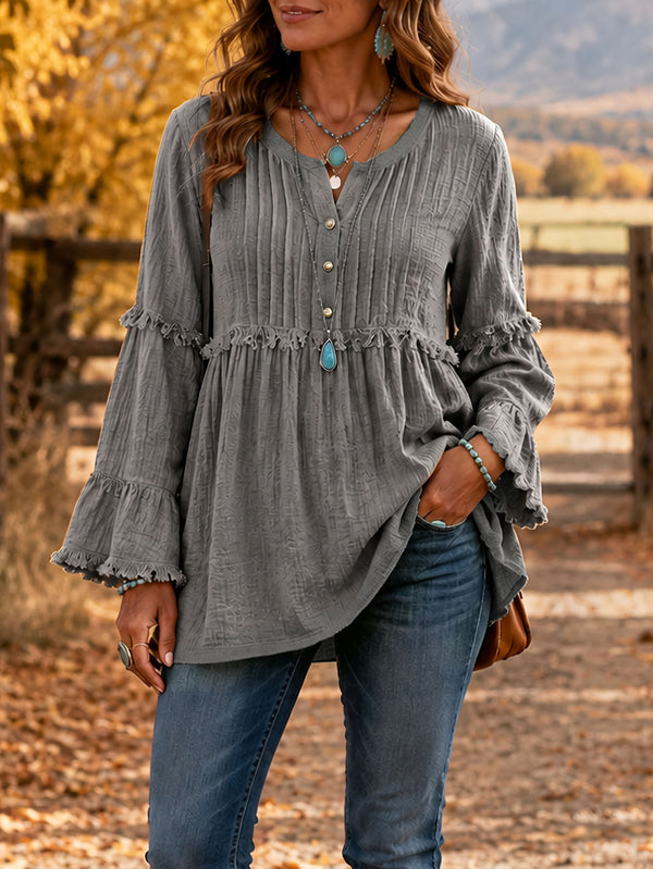 Boho Chic Long Sleeve Fringe Top