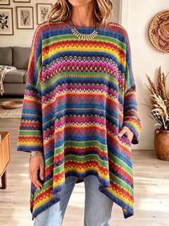 Boho Geometric Oversized Knit Top