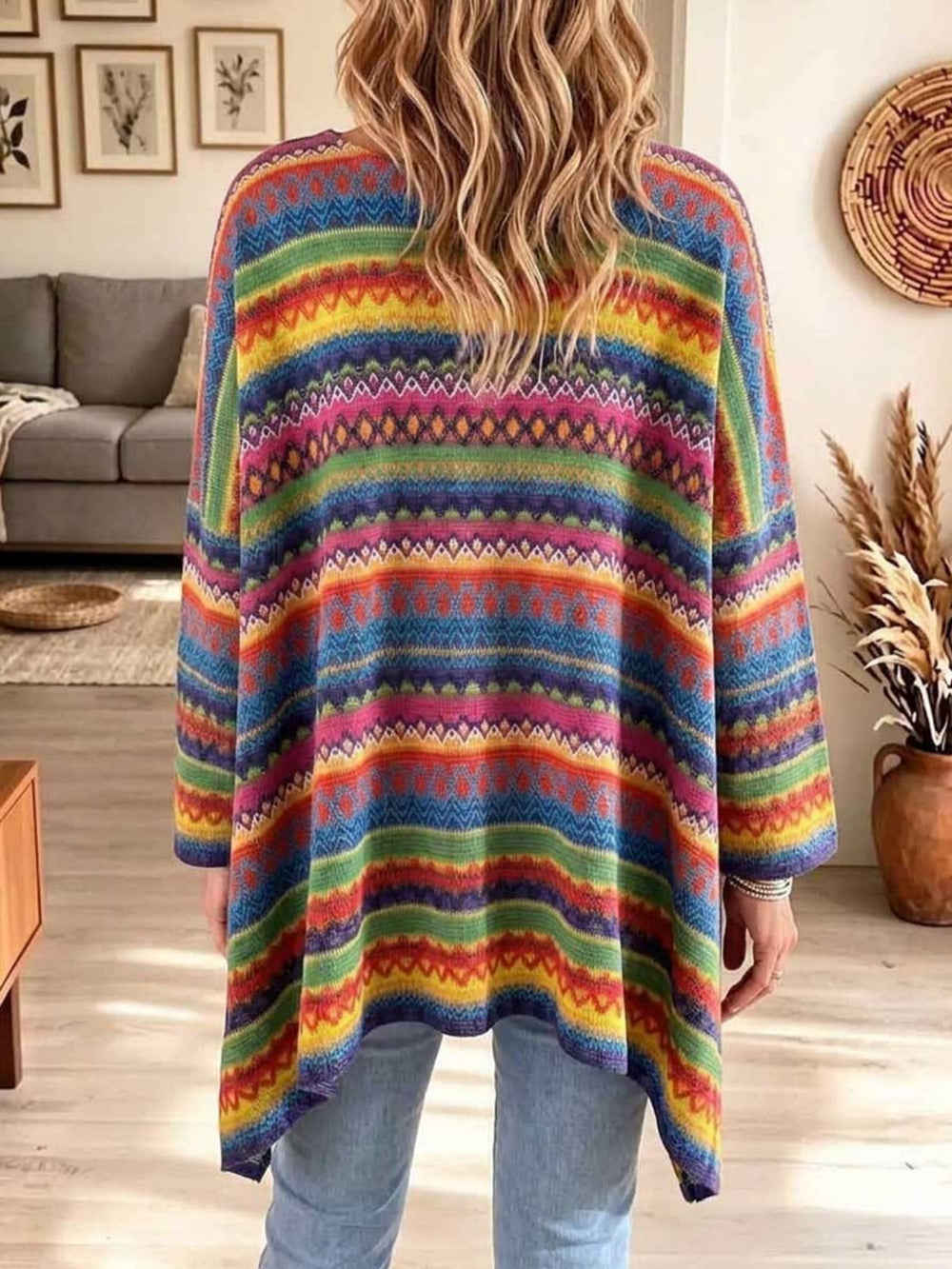Boho Geometric Oversized Knit Top