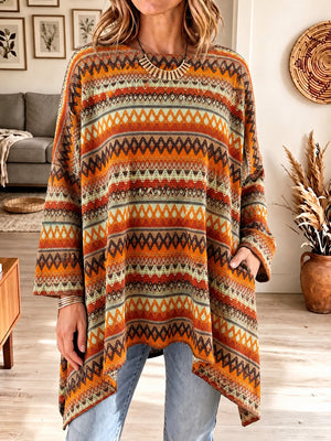 Boho Geometric Oversized Knit Top