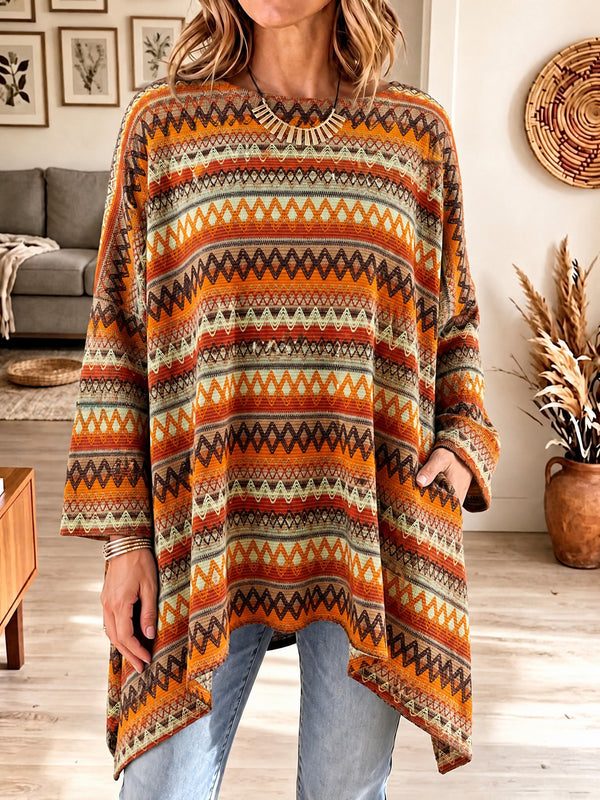 Boho Geometric Oversized Knit Top