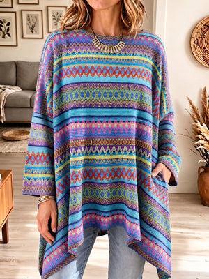 Boho Geometric Oversized Knit Top