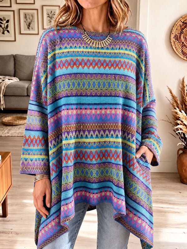 Boho Geometric Oversized Knit Top