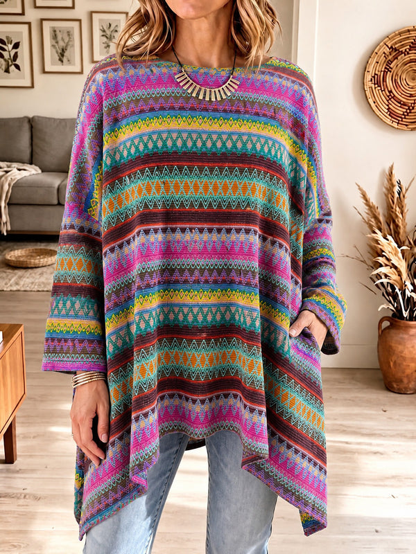Boho Geometric Oversized Knit Top