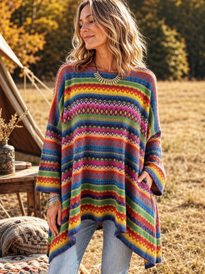 Boho Geometric Oversized Knit Top