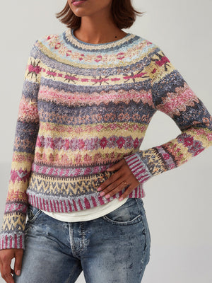 Bold Color-Block Round-Neck Pullover Sweater
